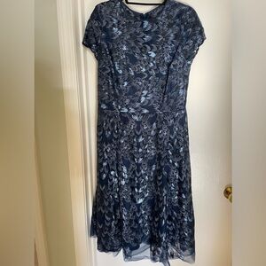 Teri Jon Navy Blue Patterned Prom Dress